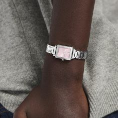 Movado BOLD Evolution 2.0 Mini Light Pink Dial White Leather Strap Watch 20x23mm - 3601325