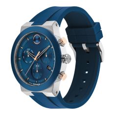 Movado BOLD Fusion Chronograph Blue Dial Silicone Strap Watch 44mm - 3601331