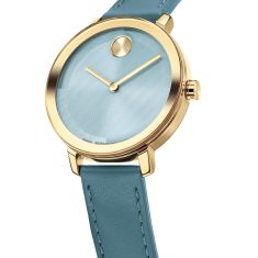 Movado BOLD Evolution 2.0 Light Blue Dial Leather Strap Watch 34mm - 3601382