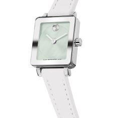 Movado BOLD Evolution 2.0 Mini Light Green Dial White Leather Strap Watch 20x23mm - 3601432