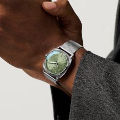 Movado Heritage Kingmatic Automatic Green Dial Stainless Steel Mesh Bracelet Watch 35mm - 3650169