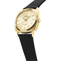 Movado Heritage Kingmatic Automatic Gold-Tone Dial Black Leather Strap Watch 35mm - 3650173