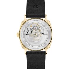 Movado Heritage Kingmatic Automatic Gold-Tone Dial Black Leather Strap Watch 35mm - 3650173