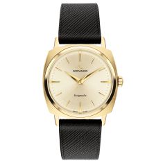 Movado Heritage Kingmatic Automatic Gold-Tone Dial Black Leather Strap Watch 35mm - 3650173
