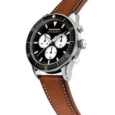 Movado Heritage Calendoplan S Chronograph Black Dial Brown Leather Strap Watch 42mm - 3650202