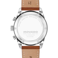 Movado Heritage Calendoplan S Chronograph Black Dial Brown Leather Strap Watch 42mm - 3650202