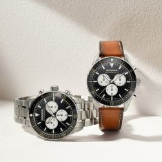 Movado Heritage Calendoplan S Chronograph Black Dial Brown Leather Strap Watch 42mm - 3650202
