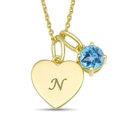 Personalized Gemstone and Heart Disc Pendant Necklace Personalized Gemstone and Heart Disc Pendant Necklace