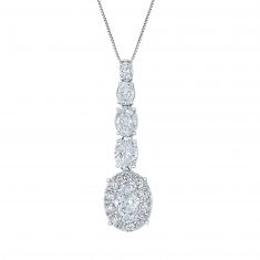 3 1/2ctw Oval Lab Grown Diamond Halo White Gold Drop Pendant Necklace