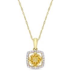 Citrine and 1/10ctw Diamond Halo Yellow Gold Pendant Necklace