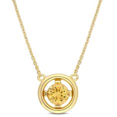 Citrine Gemstone Yellow Gold Pendant Necklace