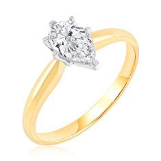 3/4ct Pear Diamond Solitaire Yellow Gold Engagement Ring - Heritage Collection