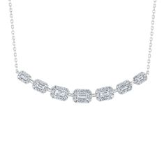 3/4ctw Baguette and Round Diamond Curved Bar White Gold Necklace - Classic Collection