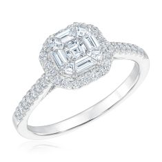 3/4ctw Cushion-Shaped Diamond Composite Halo White Gold Engagement Ring | Harmony Collection