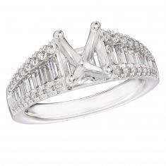 3/4ctw Diamond Baguette and Round White Gold Engagement Ring Setting - Design Collection