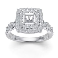 3/4ctw Diamond Princess Halo White Gold Engagement Ring Setting