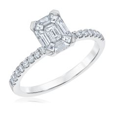 3/4ctw Emerald-Shaped Diamond Composite White Gold Engagement Ring | Harmony Collection