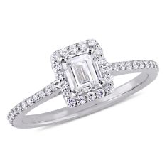 3/4ctw Emerald Diamond Halo White Gold Engagement Ring