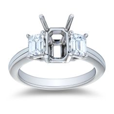 3/4ctw Emerald Three-Stone Platinum Engagement Ring Setting