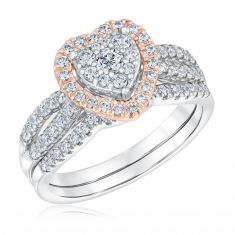 3/4ctw Heart Diamond Composite Two-Tone Engagement and Wedding Ring Bridal Set | Blush Collection