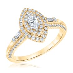 3/4ctw Marquise Diamond Double Halo Yellow Gold Engagement Ring - Glow Collection