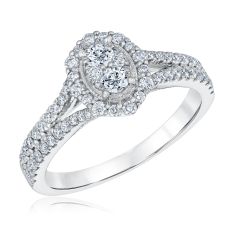 3/4ctw Oval Diamond Composite Halo White Gold Engagement Ring | Harmony Collection
