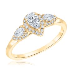 3/4ctw Pear Diamond Halo Yellow Gold Engagement Ring - Glow Collection