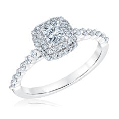 3/4ctw Princess Diamond Double Halo White Gold Engagement Ring