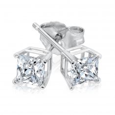 3/4ctw Princess Diamond Solitaire White Gold Stud Earrings - Heritage