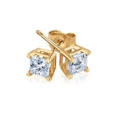 3/4ctw Princess Diamond Solitaire Yellow Gold Stud Earrings
