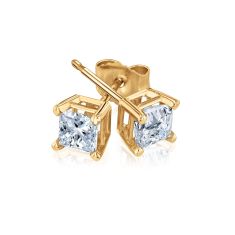 3/4ctw Princess Diamond Solitaire Yellow Gold Stud Earrings | Heritage