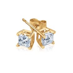 3/4ctw Princess Diamond Solitaire Yellow Gold Stud Earrings - Heritage Collection