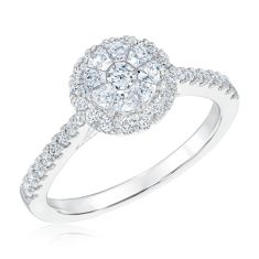 3/4ctw Round-Shaped Diamond Composite Halo White Gold Engagement Ring | Harmony Collection
