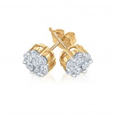 image of 3/4ctw Round Diamond Composite Flower Yellow Gold Stud Earrings with sku:20207114
