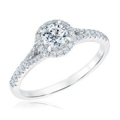 3/4ctw Round Diamond Double Halo White Gold Engagement Ring