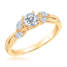 3/4ctw Round Diamond Floral-Inspired Yellow Gold Engagement Ring - Glow Collection