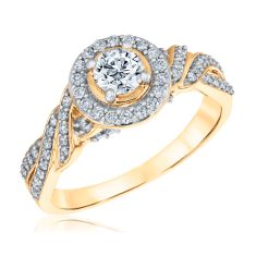 3/4ctw Round Diamond Halo Twist Band Yellow Gold Engagement Ring - Glow Collection