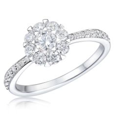 3/4ctw Round Diamond Halo White Gold Engagement Ring