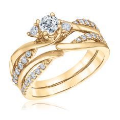 3/4ctw Round Diamond Yellow Gold Engagement and Wedding Ring Bridal Set - Ellaura Collection