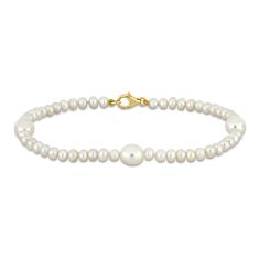 3.5-7mm Freshwater Cultured Pearl Station Bracelet in 10k Yellow Gold