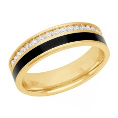 3/8ctw Diamond and Black Ceramic Inlay Yellow Gold Wedding Band 6mm