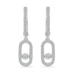 3/8ctw Diamond Paperclip White Gold Drop Hoop Earrings