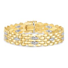 3/8ctw Diamond Two-Tone Semi-Solid Panther Chain Bracelet | 13mm | 7.25 Inches