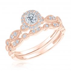 3/8ctw Diamond Vintage-Inspired Rose Gold Engagement and Wedding Ring Bridal Set | Blush Collection