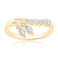 3/8ctw Marquise and Round Diamond Floral-Inspired Yellow Gold Wedding Band - Embrace Collection