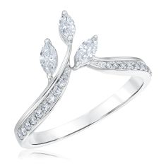 3/8ctw Marquise and Round Diamond Floral Inspired White Gold Band - Embrace Collection