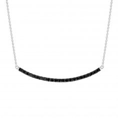 3/8ctw Treated Black Diamond Sterling Silver Curved Bar Necklace