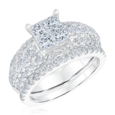 3ctw Diamond Princess Quad White Gold Engagement and Wedding Ring Set | Harmony Collection
