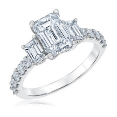 3ctw Emerald Lab Grown Diamond Three-Stone White Gold Engagement Ring