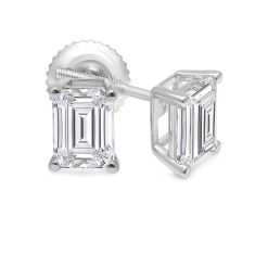 3ctw Emerald Lab Grown Diamond White Gold Solitaire Stud Earrings
